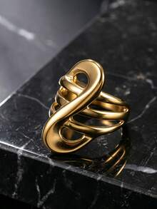1pc Fashion Stainless Steel Men's Musical Note Ring, Suitable For Men's Daily Wear And Holiday Accessory - Gold - View 3