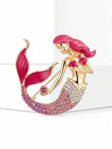 Luxury Crystal Mermaid Brooch, Cartoon Style Pin, Women's Party Dress Accessory/Friend Gathering Badge Gift - Mermaid - View 17