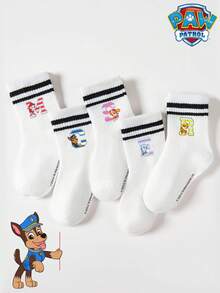 Paw Patrol 1/5/10 أزواج جوارب أطفال باو باترول، تصميم جرو لطيف بخطوط ملونة، جوارب شتوية متوسطة الطول - متعدد الألوان - مشاهدة 5