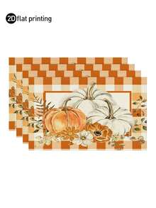 4pcs,6pcs,Autumn Harvest Pumpkin Thanksgiving Table Placemats,Rectangular Tablecloth,Washable,Suitable For Family Dinner,Coffee Table,Durable Kitchen And Dining Room Decor,Table Decoration Party And Scene Decor,Home Decor - Multicolor - View 1