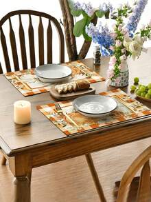 4pcs,6pcs,Autumn Harvest Pumpkin Thanksgiving Table Placemats,Rectangular Tablecloth,Washable,Suitable For Family Dinner,Coffee Table,Durable Kitchen And Dining Room Decor,Table Decoration Party And Scene Decor,Home Decor - Multicolor - View 5