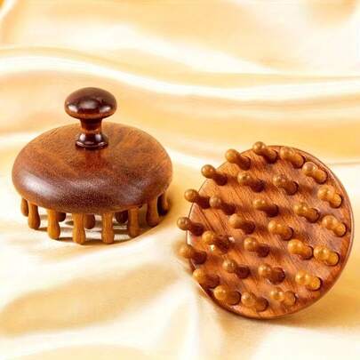 1pc Wooden Scalp Massage Comb, Anti-Hair Loss Round Disc Comb, Wooden Scalp Massager, Round Disc Manual Massager - Smooth Teeth Do Not Hurt Scalp Or Pull Hair, Ergonomic Design Anti-Static, Suitable For All Hair Types, Mother's Day, Father's Day, Halloween, Christmas Gift