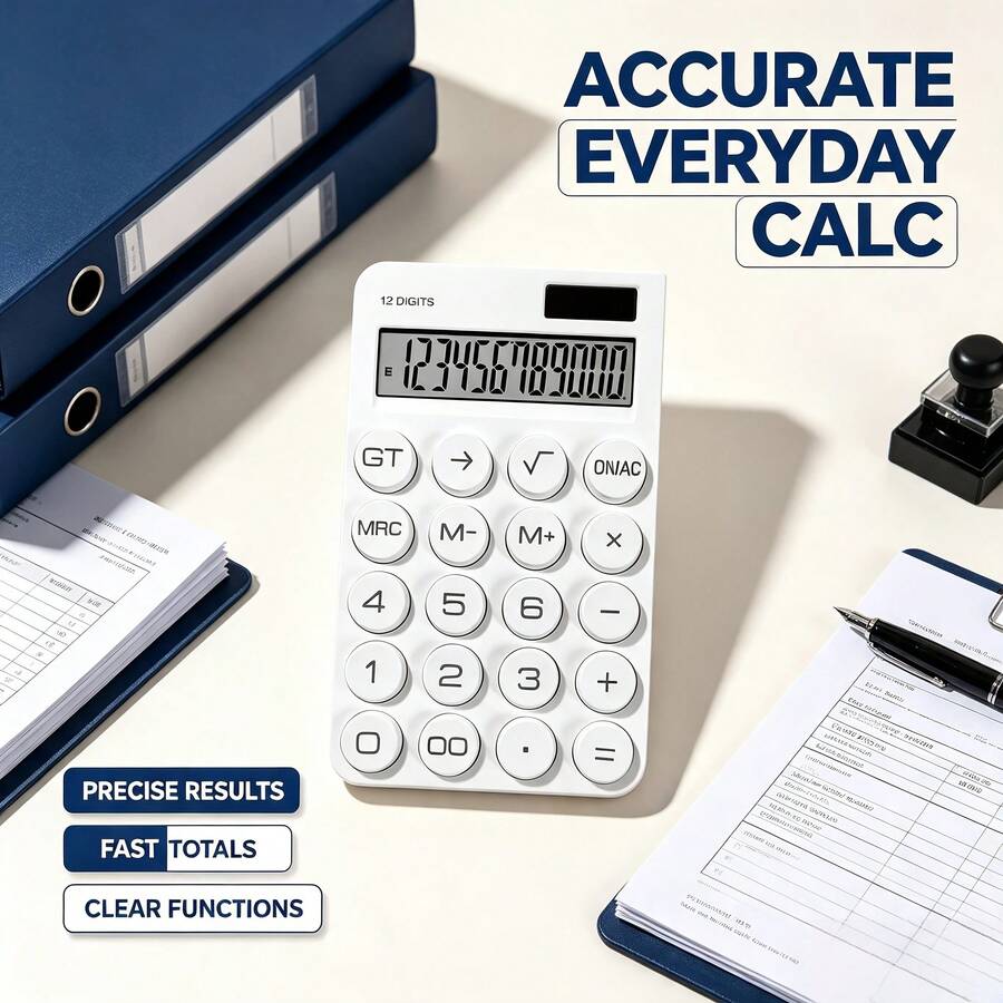 12-Digit Large Screen Desktop Electronic Calculator, Black And White Dual Color Options, Large Buttons For Comfortable Pressing, Clear And Intuitive Digital Display, Stable And Accurate Calculations, Suitable For Students Solving Problems, Office Financial Bookkeeping, Home Financial Management, Business And Home Desktop Calculation Tool - A - View 1