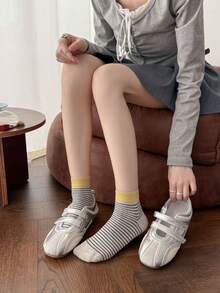 5雙女款甜美櫻桃印花對比色網眼短襪，鏤空透氣多入裝時尚低筒襪，百搭校園日常運動鞋搭配款 - 彩色 - 查看 6