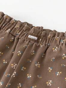 mini bala Cute New Autumn Young Girl Wide Leg Pants Soft Floral Print With Sweet Lace Trim Bottoms - Brown Tone - View 6