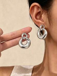 2/12PCS Women's Fashion Elegant Silver Geometric Multi-Element Earrings Set, Fashionable And Elegant, Suitable For Daily Wear, Outings, Gatherings And Parties. - Silver - View 3