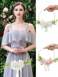 Buket Pengantin Gaya Bohemian dengan Rumbai Renda, Mawar Buatan, dan Karangan Bunga Genggam Eucalyptus, Cocok untuk Pernikahan, Pengiring Pengantin, dan Properti Foto - MultiWarna - View 13