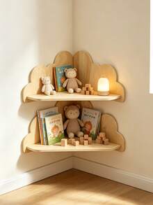 1pc Wooden Color Cloud-Shaped Corner Storage Rackfor Kids Room Nursery Room Essentials - Multicolor - View 1