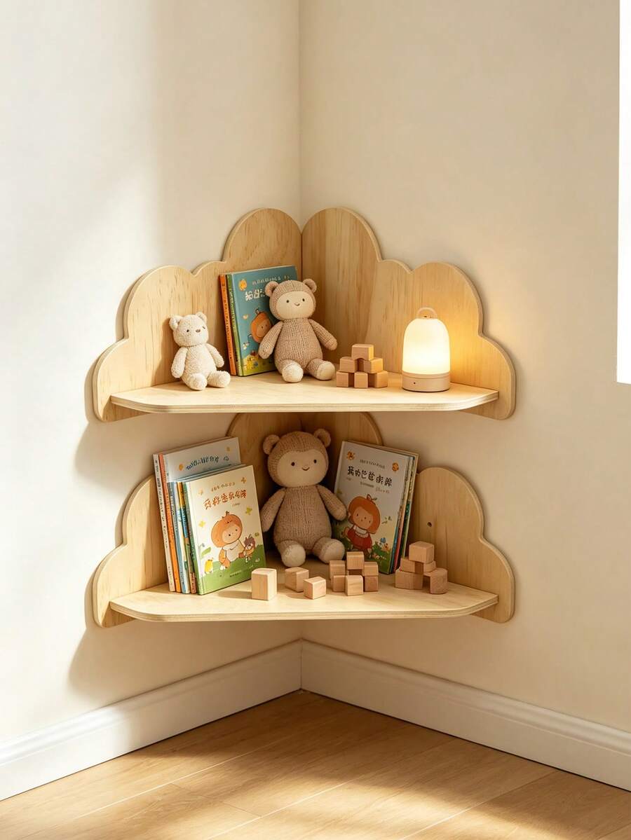 1pc Wooden Color Cloud-Shaped Corner Storage Rackfor Kids Room Nursery Room Essentials - Multicolor - View 1