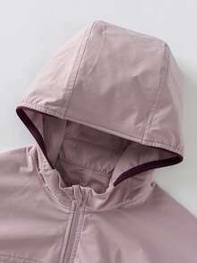 mini bala Jaket Berkerudung Pelindung Anti Air Unisex Praktis untuk Anak Perempuan Muda, Dilengkapi Topi Anti Angin untuk Perjalanan Luar Ruangan - merah muda ungu - View 6