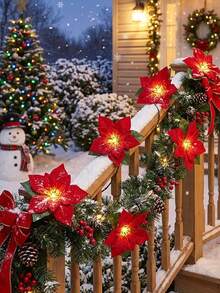 1 Buah Lampu Hias Natal Bunga Merah, Panjang 87,7 Inci (Sekitar 2,1 Meter), Lampu Dekoratif Natal Merah, Dengan 10 Lampu Bunga Merah Besar LED, Lampu Hias Gantung, Digunakan Untuk Pesta Festival, Jendela, Dekorasi Ulang Tahun Keluarga, Pernikahan, Dekorasi Meja - Merah - View 6