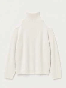 FOR BEAUTY Fall Winter Y2K Elegant Casual White Cold Shoulder Knit Sweater Tops Women Going Out Party Vacation Concert Outfits - White - View 7