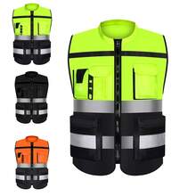 High-Visibility Reflective Vest With Zipper And Pockets, Unisex, Suitable For Construction Sites, Drivers, And Warehouse Work; Available In 3 Colors. - Green - View 12