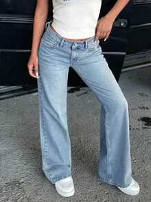 Teens/Teen Girls Casual Versatile Solid Color Jeans - Baby Blue - View 8