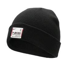 Topi Wol Rajut Bordir Hangat Kasual Olahraga Luar Ruangan NIKE, Unisex - Hitam - View 4