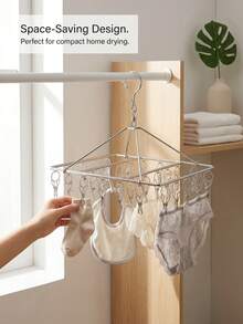 40/30/1 Clip Stainless Steel Folding Drying Rack, Rotatable Windproof Clothes Hanger With Strong Spring Clips, Suitable For Socks, Underwear, Bras, Towels And Baby Clothes, Indoor Balcony Home Dorm Use, Back To School Essential, Laundry Drying Rack - Multicolor - View 7