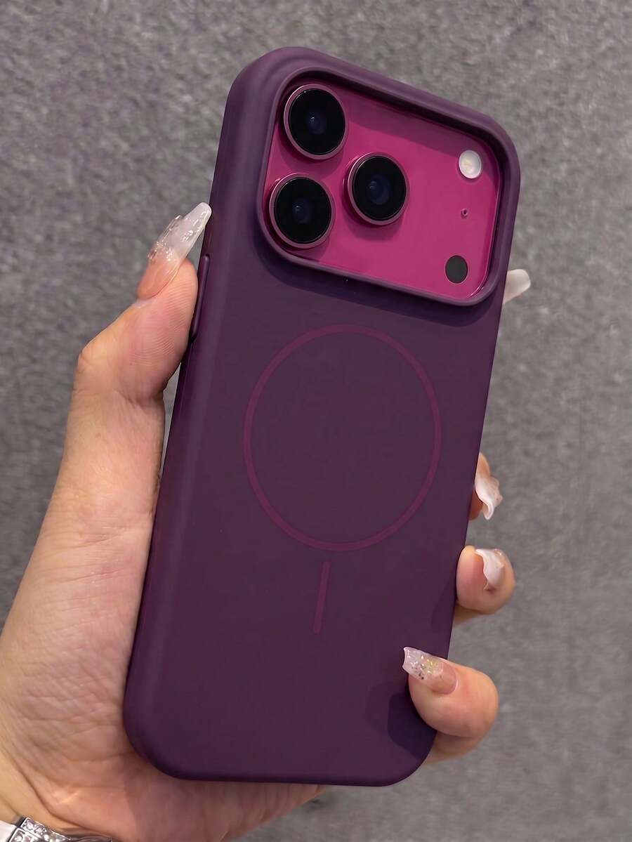 Luxury Silicone Magnetic Wireless Charging Card Holder Phone Case, Compatible With IPhone 17ProMax 17Pro 17 16 15 14 13 12 11 Pro Max 16 15 14 Plus, Magnetic Back Cover - Cherry Red - View 1