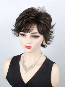8 Inch Short Dark Brown Mixed With Light Brown Layered Inverted Wig Straight Synthetic Heat Resistant Wigs With Bangs Wigs For Women Used Daily - Multicolor - View 11