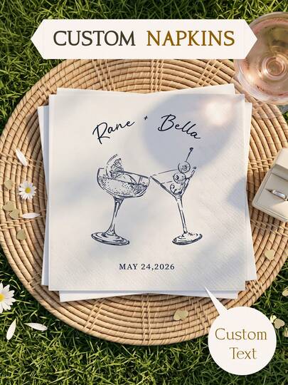 20/50/100pcs Personalized Cocktail Napkins, 3-Ply Custom Rehearsal Dinner Napkins For Table Decorations, Disposable Beverage Dessert Napkins For Party, Wedding, Anniversary, Engagement , Bachelorette , Bachelor , Bar, Custom Event Napkins