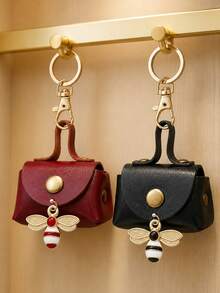 Mini Handbag Keychain Features A Bee Charm Accessories Series, Coin Wallet,Portable Small Bag Pendant,For Change,Earphone,Coins,Lipstick - Multicolor - View 5