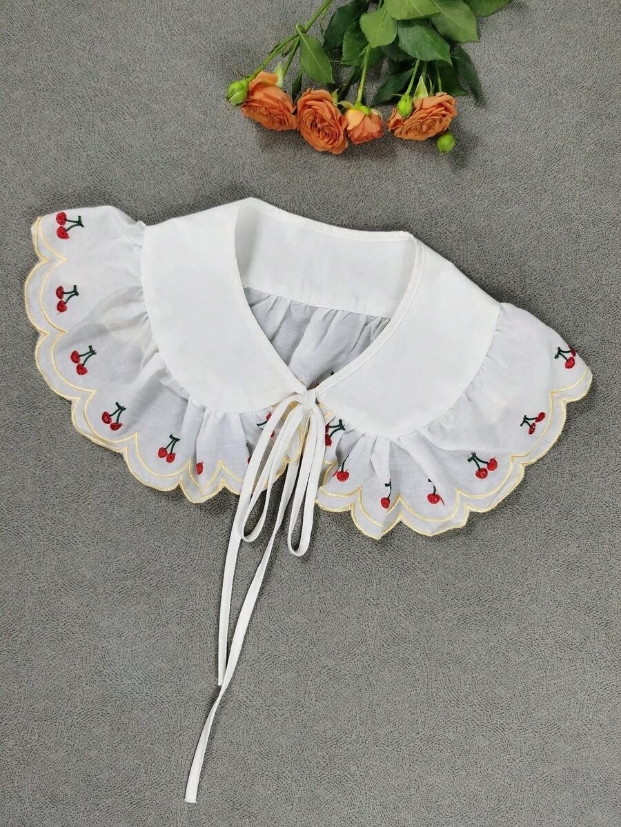 1pc Women's White Delicate Water-Soluble Embroidered Lace Solid Color Bohemian Polyester Fashion Base Layer Top Spring Autumn Winter Fashion Fake Collar - White 2 - View 1