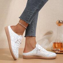 Zapatos deportivos casuales para mujer de unicolor con cordones, cómodos, tipo slip-on, para uso diario, ir al trabajo, compras, sin fatiga, suela fina, zapatos de entrenamiento alemanes, estilo minimalista, estilo universitario, punta cerrada, tipo mule, temporada de vuelta al colegio, moda versátil casual - Plateado - Ver 6