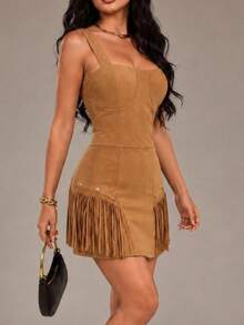Women Short Dresses - Camel - View 3