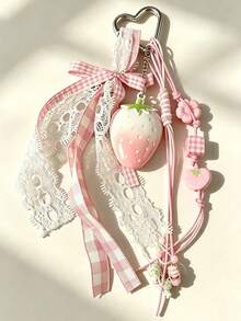 1pc Handmade Personalized Strawberry Keychain With Sweet Bow, Bag Charm - Multicolor - View 6