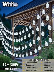 Outdoor Solar Crystal Ball Light String, 20/50/100 LED, IP65 Waterproof Fairy Tale Light, 8 Modes, Automatic On/Off, Suitable For Garden, Courtyard, Party, Wedding, Party, Christmas, Halloween, Holiday Decoration - Purple/Warm White/White/Color - Solar String Lights - View 23