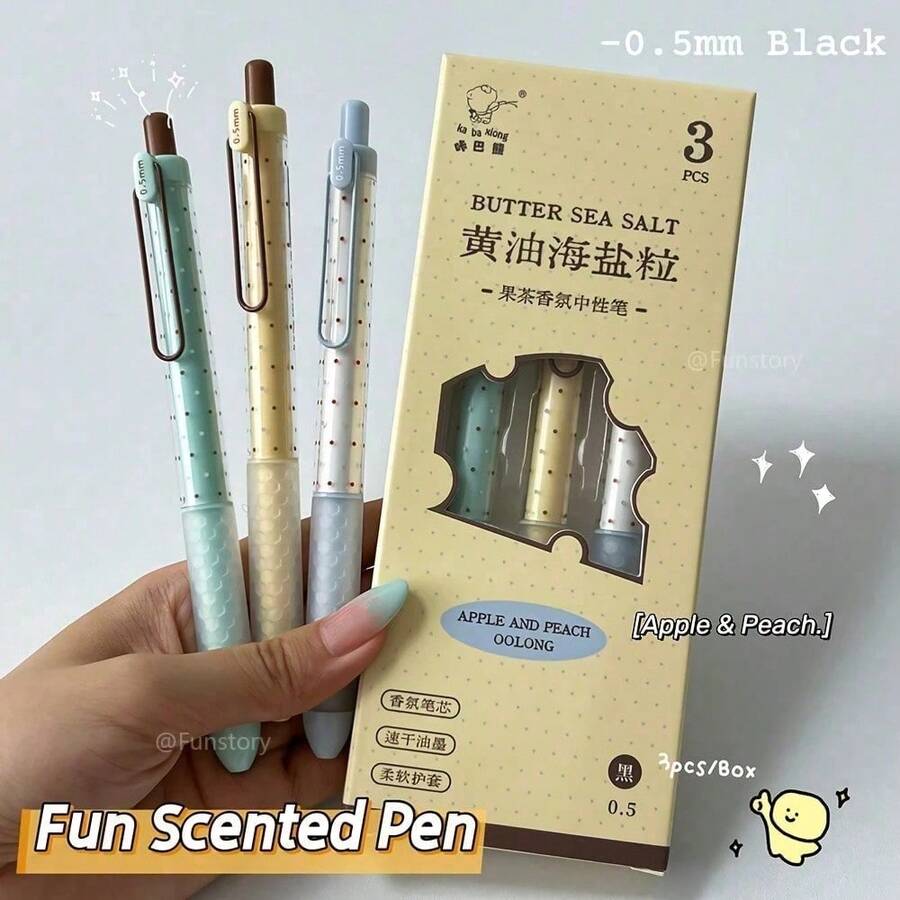 3-Piece Gift Set: Fun Fragrance Neutral Pens (0.5mm) - Creative Quick-Dry Minimalist Black Pens, Polka Dot Design, Suitable For Study And Office Use - Polka Dots - View 1