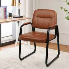 Waiting Reception Chairs No Wheel, Leather Guest Chair With Padded Arms, Modern Brown Office Desk Chairs With Sled Base For Office Meeting Conference Room Lobby Home Living Room 1 Pack - Brownsled Base - View 3