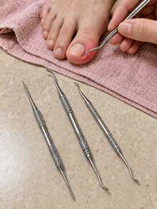 9/3pcs Stainless Steel Nail Tool Set With Storage Bag, Double-Sided Nail File, Nail Lifter, Spoon-Shaped Pusher, For Nail Edge Cleaning, Toe Nail Care, Home Foot Care - Multicolor - View 1