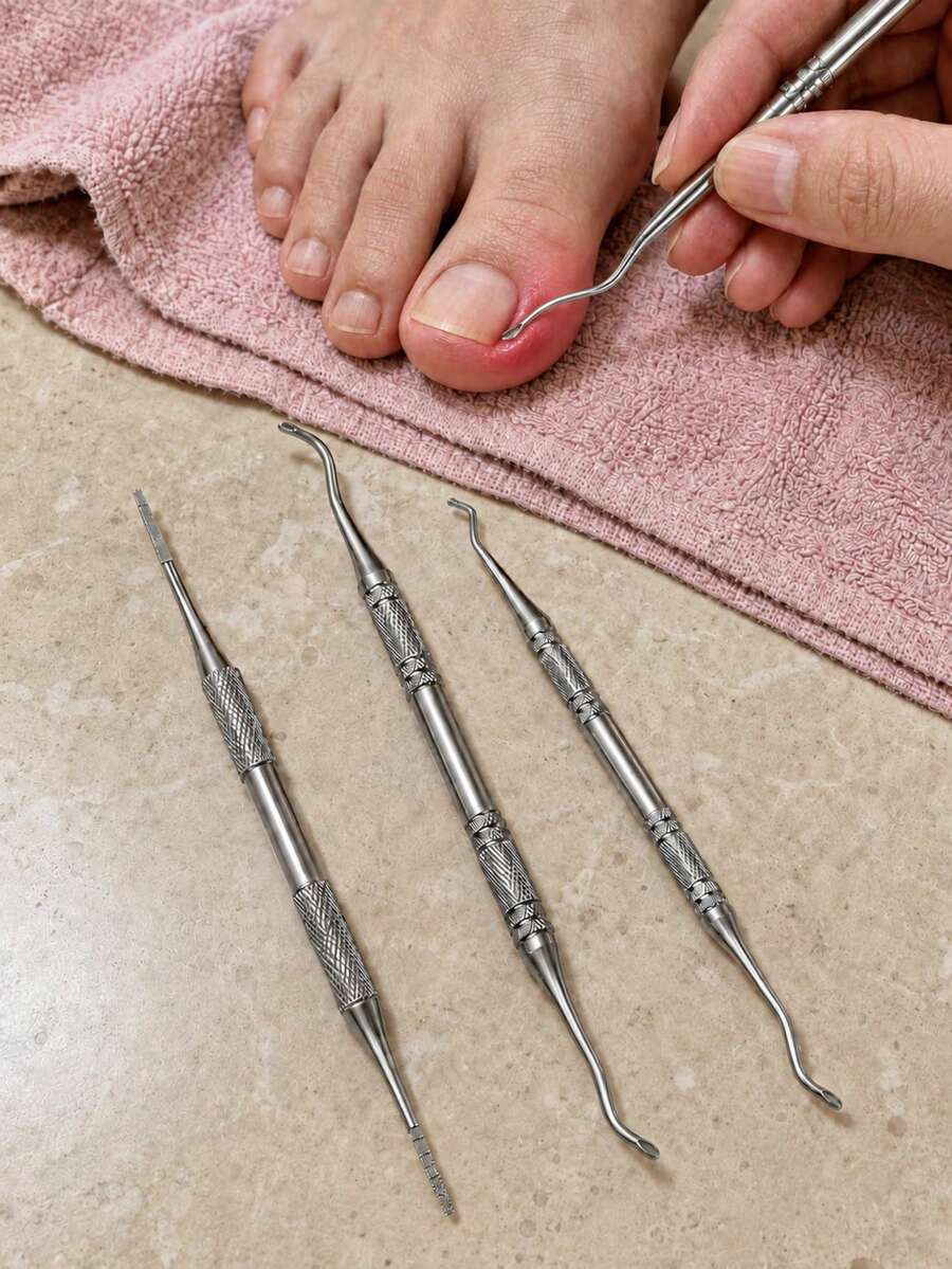 9/3pcs Stainless Steel Nail Tool Set With Storage Bag, Double-Sided Nail File, Nail Lifter, Spoon-Shaped Pusher, For Nail Edge Cleaning, Toe Nail Care, Home Foot Care - Multicolor - View 1