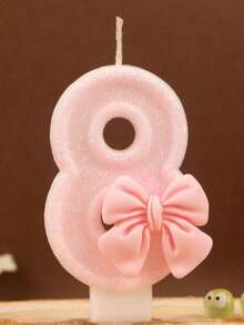 1pc Pink Bow Birthday Candle, Pink Glitter Sequin Decorated Number Candle 0-9, Romantic Gift For Best Friend, Mother, Girlfriend, Suitable For Birthday Party Cake Decoration, Creating Atmosphere, Christmas, Halloween Decoration, Baking Insert Decoration, Suitable For Girls, Children, Adults, Also Can Be Used For Ceremony Supplies, Gifts, Graduation Ceremony, Wedding And Other Occasions, Girl Photography Props, And Reliable - Multicolor - View 10