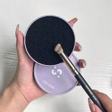 Round Makeup Brush Cleaning Case With Removable Sponge (1 Or 2 Pieces); Includes A Single-Layer Replacement Core; Dry Cleaning Case; Beauty Tool For Home Or Travel; For Women And Girls. - Multicolor - View 6