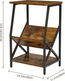 Soporte para tocadiscos, soporte para tocadiscos con almacenamiento de discos de vinilo, mesa auxiliar pequeña con estante para libros para sala de estar, dormitorio, mesita de noche, estilo industrial, marrón rústico - Negro - Ver 2