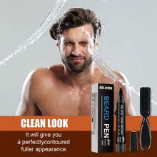 EELHOE Men's Sweat-Proof Waterproof Realistic Beard Filler Pen | Comes With Shaping Comb For Natural Thick Look | Black & Brown Dual Colors, Smudge-Proof All Day | Grooming Tool For Men - Multicolor - View 5