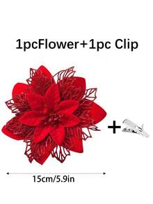 1/10/20/30pcs Shiny Gold Christmas Flower Decor Clips, DIY Holiday & Seasonal Decoration, Suitable For Weddings, Christmas Trees And Parties, Easy To Install, Durable - All Red - View 15