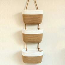 3-Tier Bohemian Neutral Color Hanging Basket - Woven Rope Wall Storage Rack With Space-Saving Vertical Storage, Bohemian Style, Suitable For Bathroom, Nursery, Kitchen, Bedroom - Multi-Room Hanging Storage Bin For Towels, Utensils - Multicolor - View 9