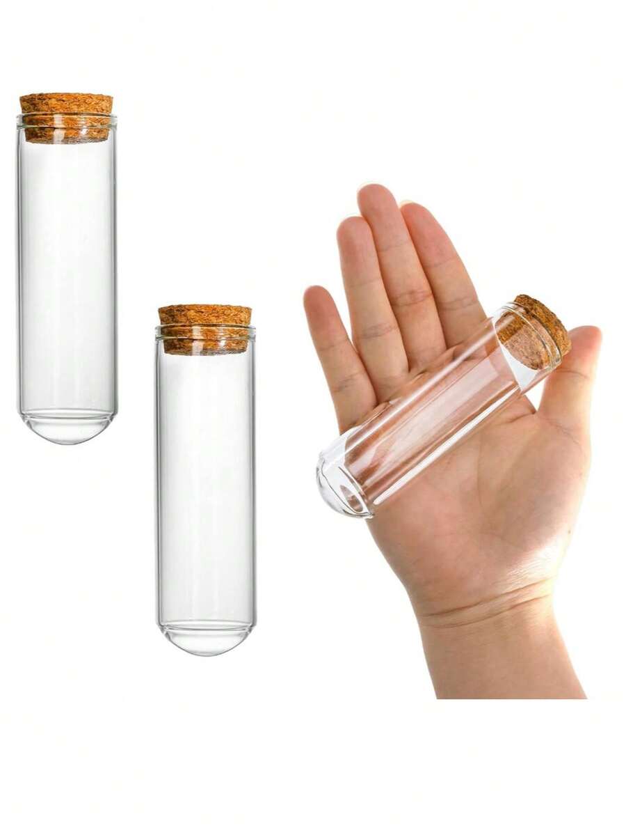 5pcs Glass Test Tubes With Cork Stoppers, Transparent Round Bottom Glass Test Tubes, Suitable For Bath Salts, Candy Storage, Science Lab, Party, Plants, Gifts And Storage Bottles, Wedding Decoration Party Favors Best Gifts, Birthday, Graduation - Multicolor - View 1