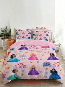 2/3-teiliges Bettwäsche-Set Kleine Prinzessin, rosa Märchen-Bettwäsche, Schloss-Regenbogen-Kutsche-Blumenkrone-Zauberstab-Muster Bettbezug & Kissenbezüge für Mädchenzimmer (Twin/Full/Queen/King Größe) - Verschiedenfarbig - Übersicht 20