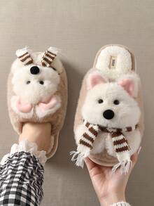 Cartoon Plush Slippers, Warm For Autumn/Winter, Unisex - Light Brown - View 3