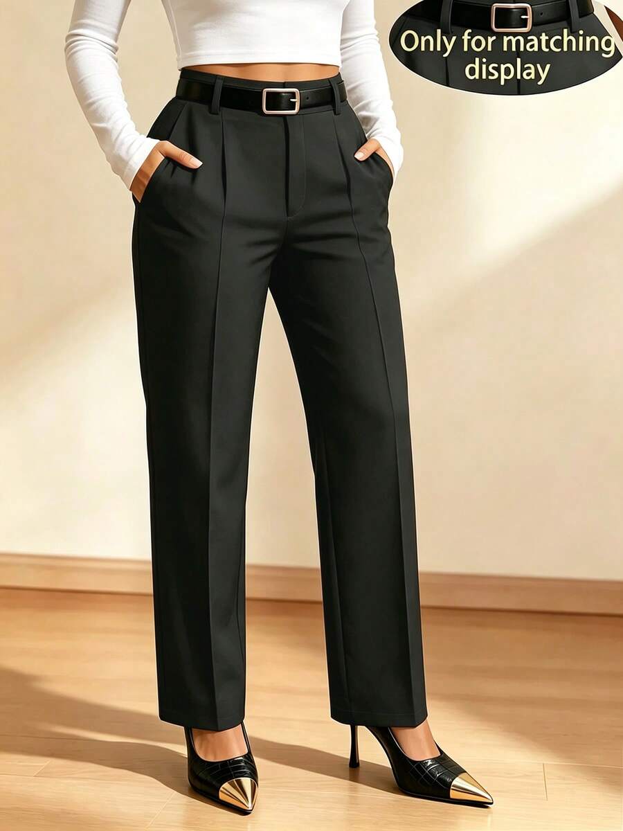 Women's Casual Commute Solid Color Blazer Tapered Pants [No Belt] - Black - View 1