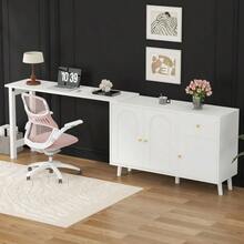 2-In-1 Multifunctional Desk And Sideboard – 360° Swivel, 3 Doors 1 Drawer – Elegant Computer Desk, Corner Desk, Vanity, Desk, Sideboard - White - View 1