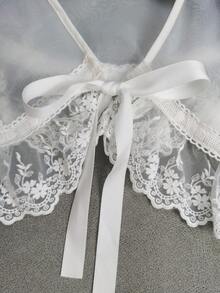 1件女款白色精緻水溶性刺繡蕾絲純色波希米亞風聚酯纖維時尚內搭上衣 春秋冬款時尚假領 - 白色i - 查看 2