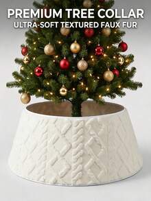 1pc Adjustable White Vertical Striped Christmas Tree Skirt With Clips, Soft Plush Tree Stand Ring Cover, Luxury Snowy Style Christmas Tree Skirt, Suitable For Indoor Artificial Christmas Tree Holiday Decoration - Christmas Tree Skirt - View 3