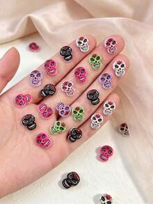 10-60pcs Skull Resin Charms, DIY Accessories, Flatback Cabochons For Jewelry Making, Hair Clips, Phone Case, Scrapbooking Decoration Supplies - Multicolor - View 6