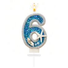 1支0-9数字组合蜡烛,银边蓝海星装饰,适用于生日派对、周年纪念、婚礼、宠物生日、高级蛋糕装饰 - 查看 13
