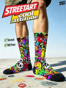 Cool 360° Printed Men's Socks - Streetwear Socks,Ull-Print Stickers,Hip-Hop Cartoon Pattern,Colorful,Funny Socks, Fit Daily, Holiday & Party Occasions - Multicolor - View 1
