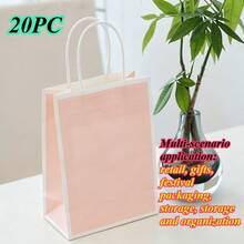 Halloween Christmas Gift 20/100pcs Small Kraft Paper Gift Bags With Handles, Kraft Paper Bags, Shopping Bags, Retail Bags, Gift Bags, Easy To Categorize, Convenient To Store, Suitable For Weddings, Party Gift Packaging - Vertical 15*8*21CM - View 14